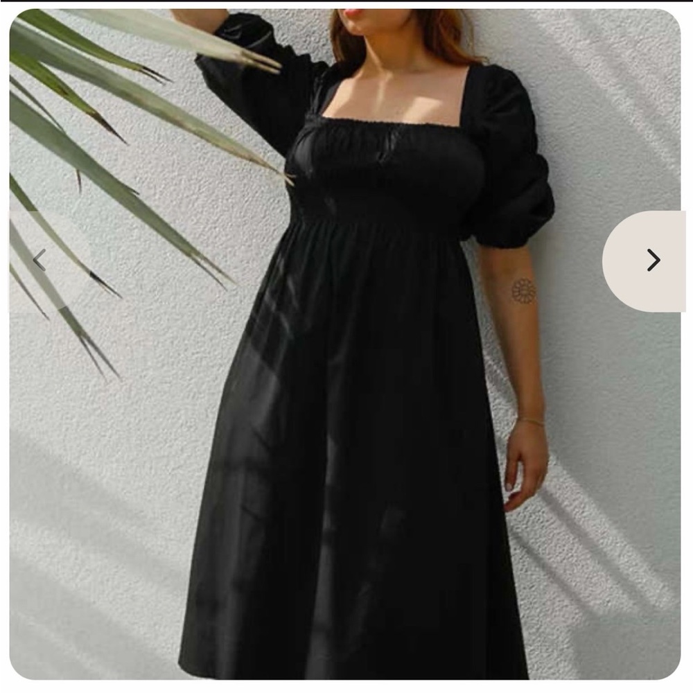 MONICA NERA Black Midi Dress with Puff Sleeves